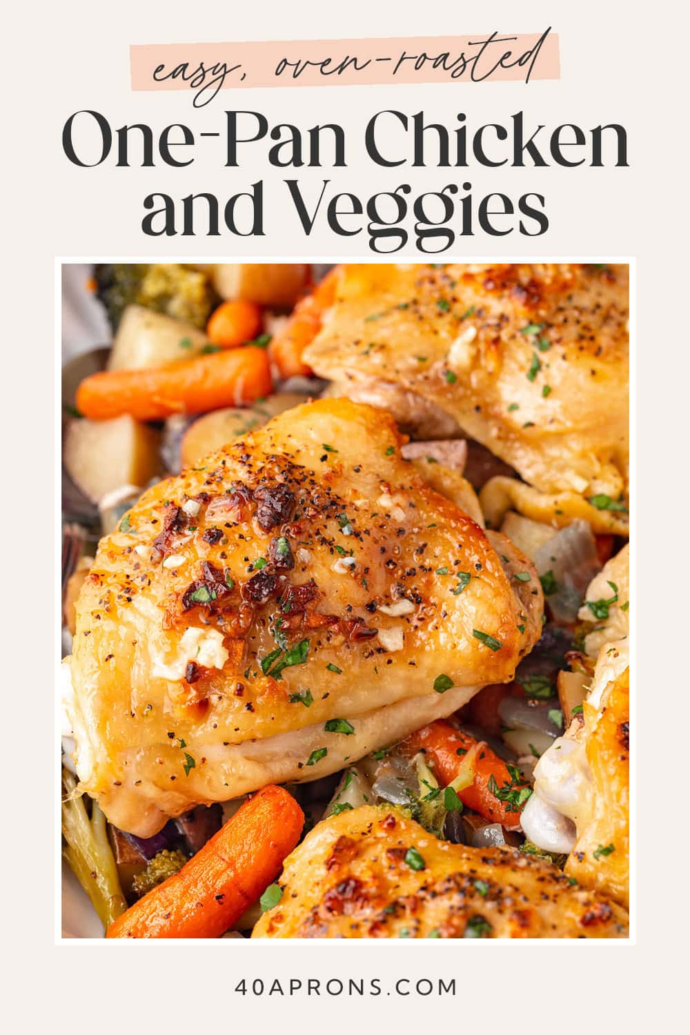 Pin graphic for one-pan chicken and veggies.