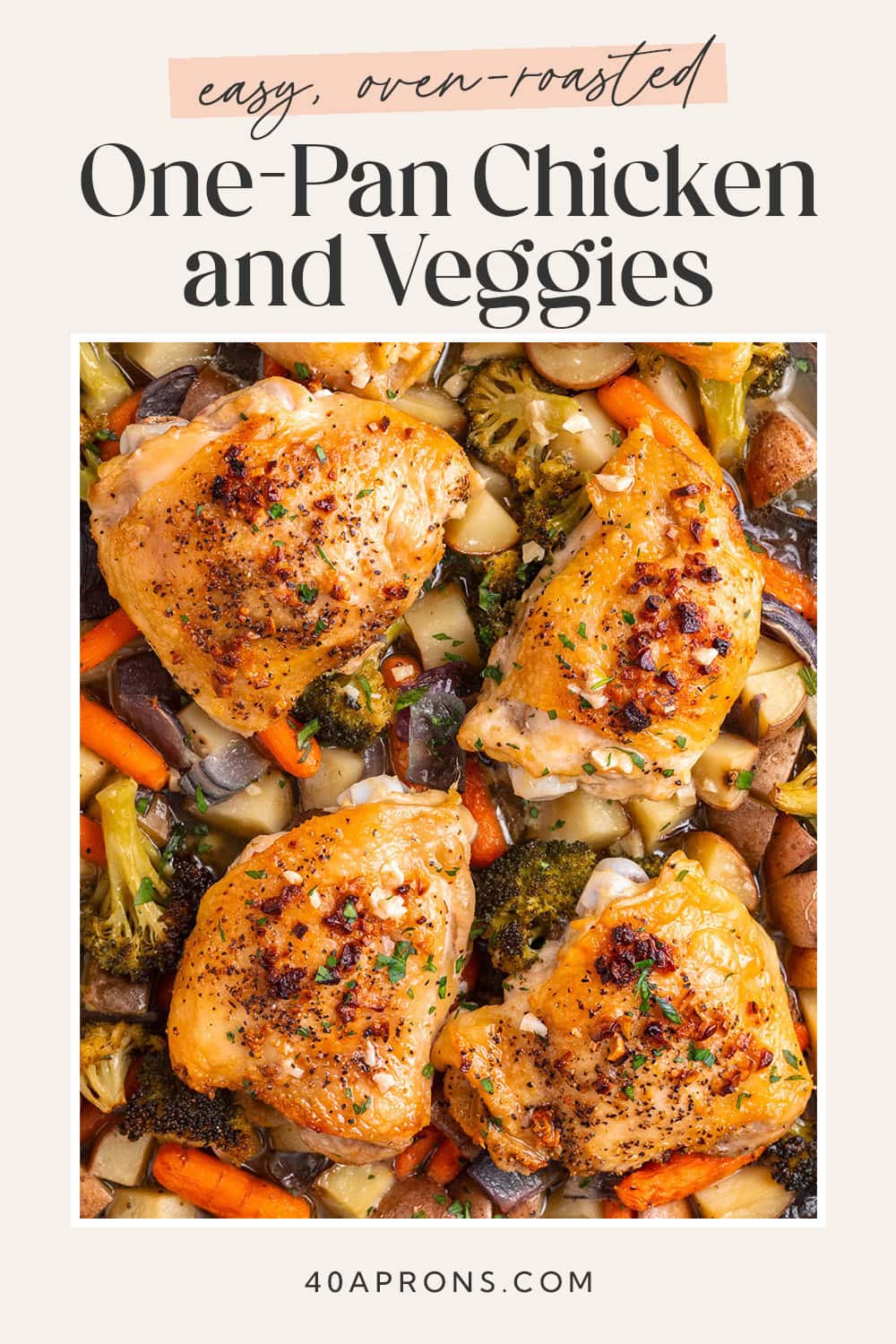 Pin graphic for one-pan chicken and veggies.