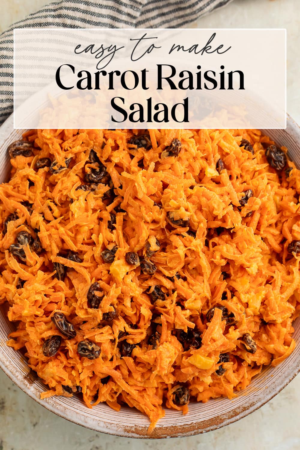 Pin graphic for carrot raisin salad.