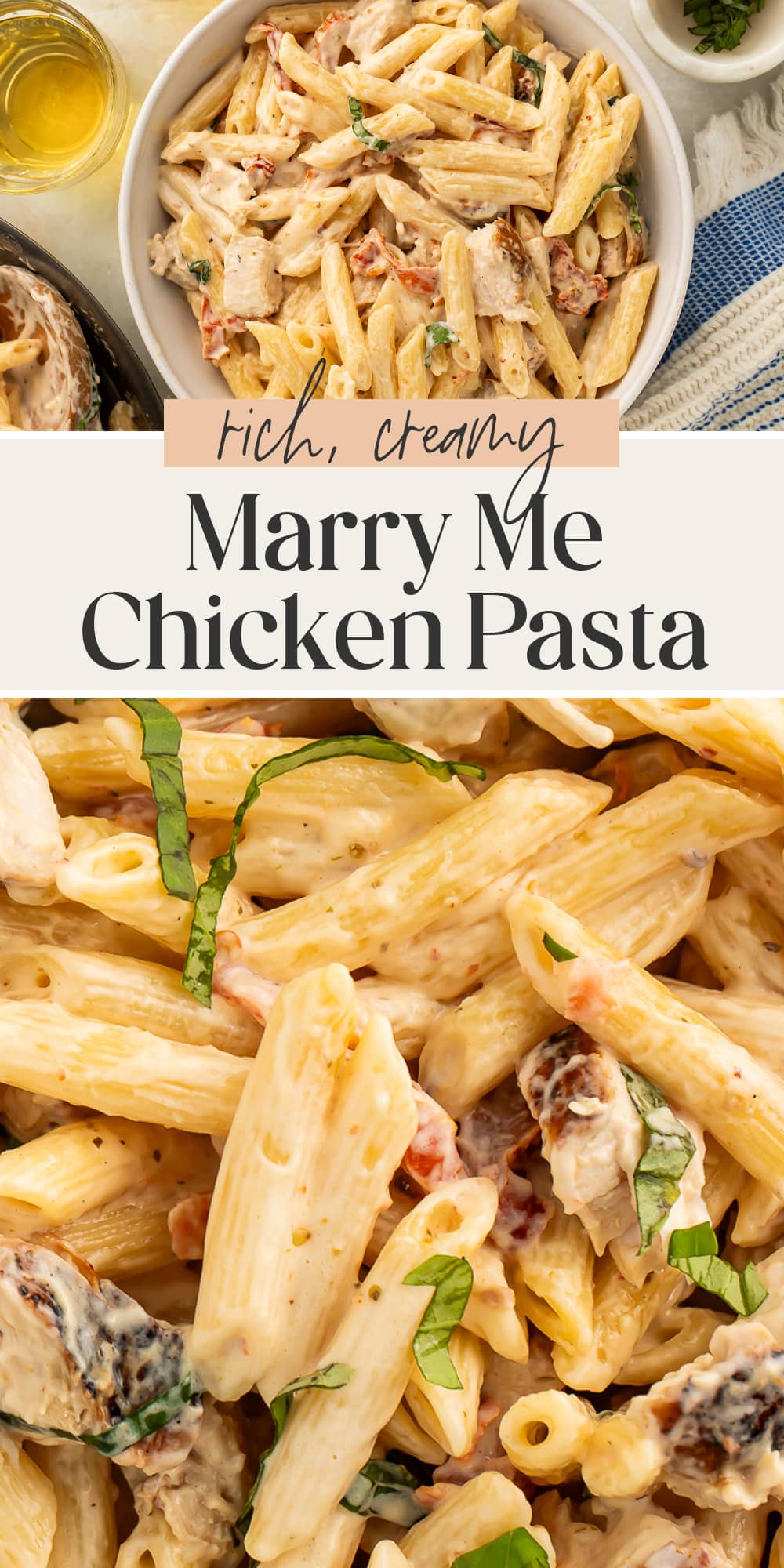 Pin graphic for marry me chicken pasta.