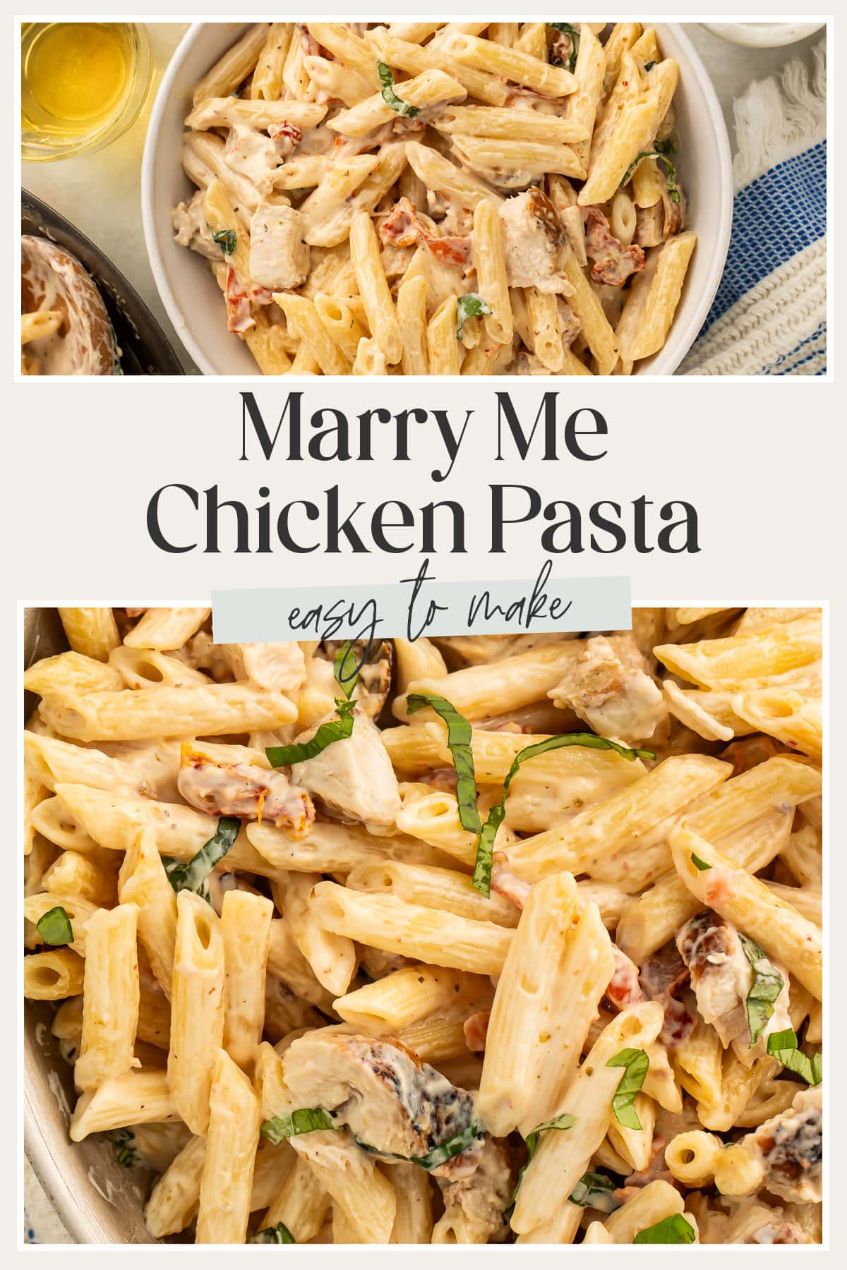 Pin graphic for marry me chicken pasta.