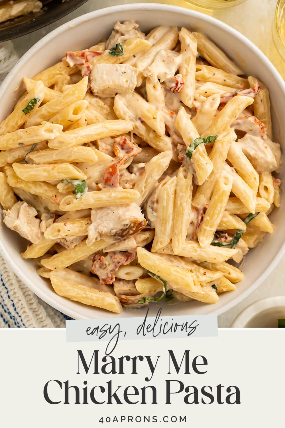 Pin graphic for marry me chicken pasta.