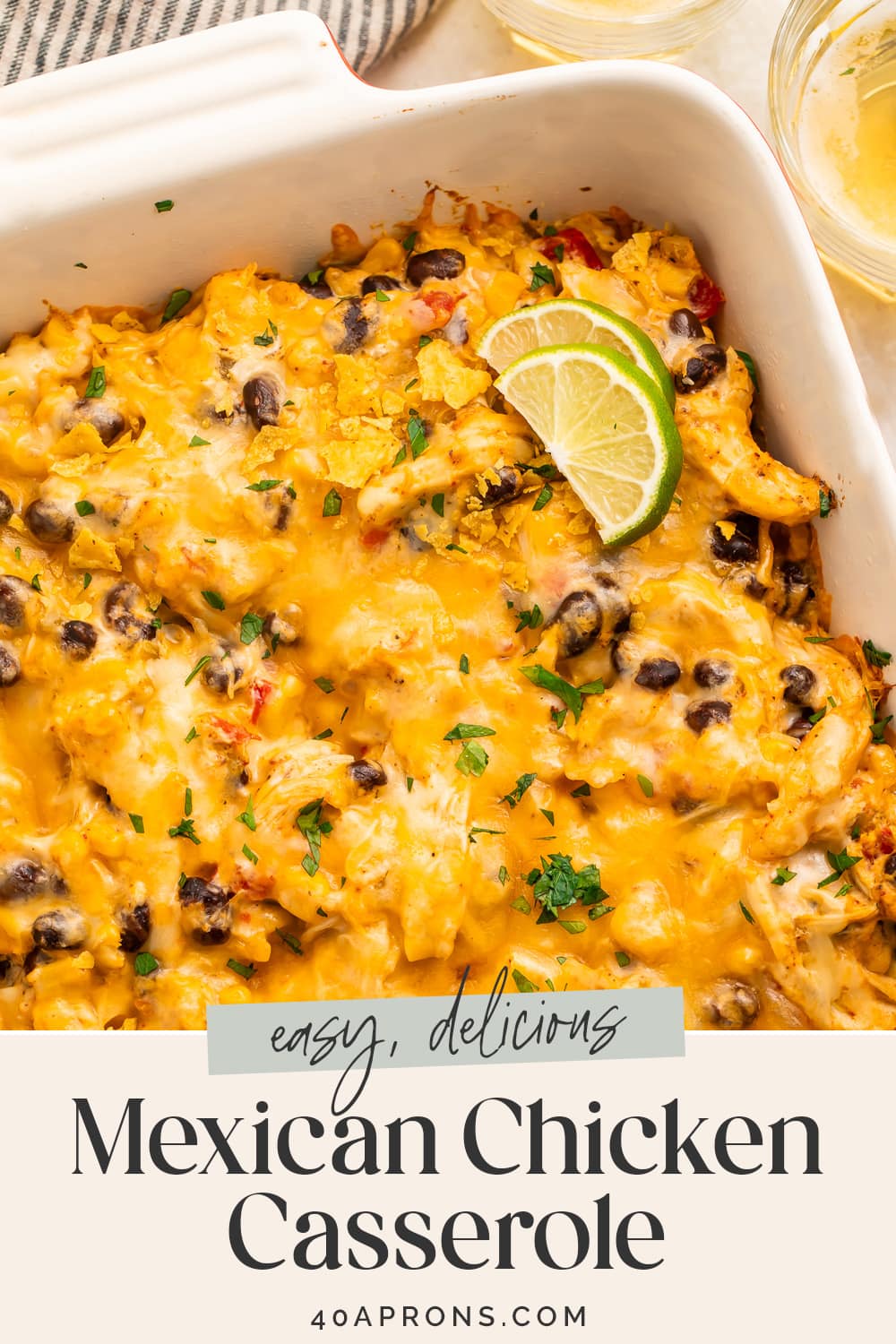 Pin graphic for Mexican chicken casserole.