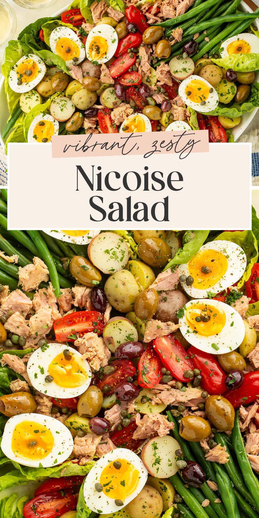 Pin graphic for nicoise salad.