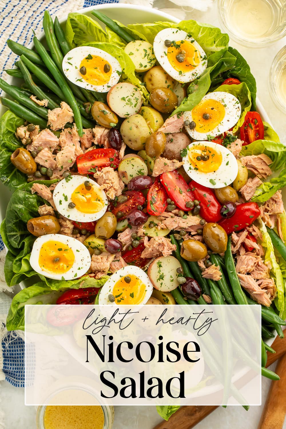 Pin graphic for nicoise salad.