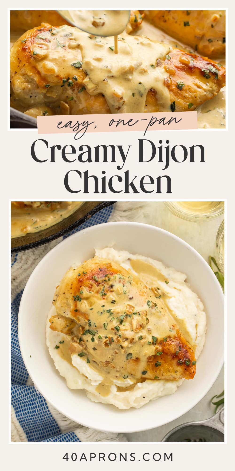 Pin graphic for creamy Dijon chicken.