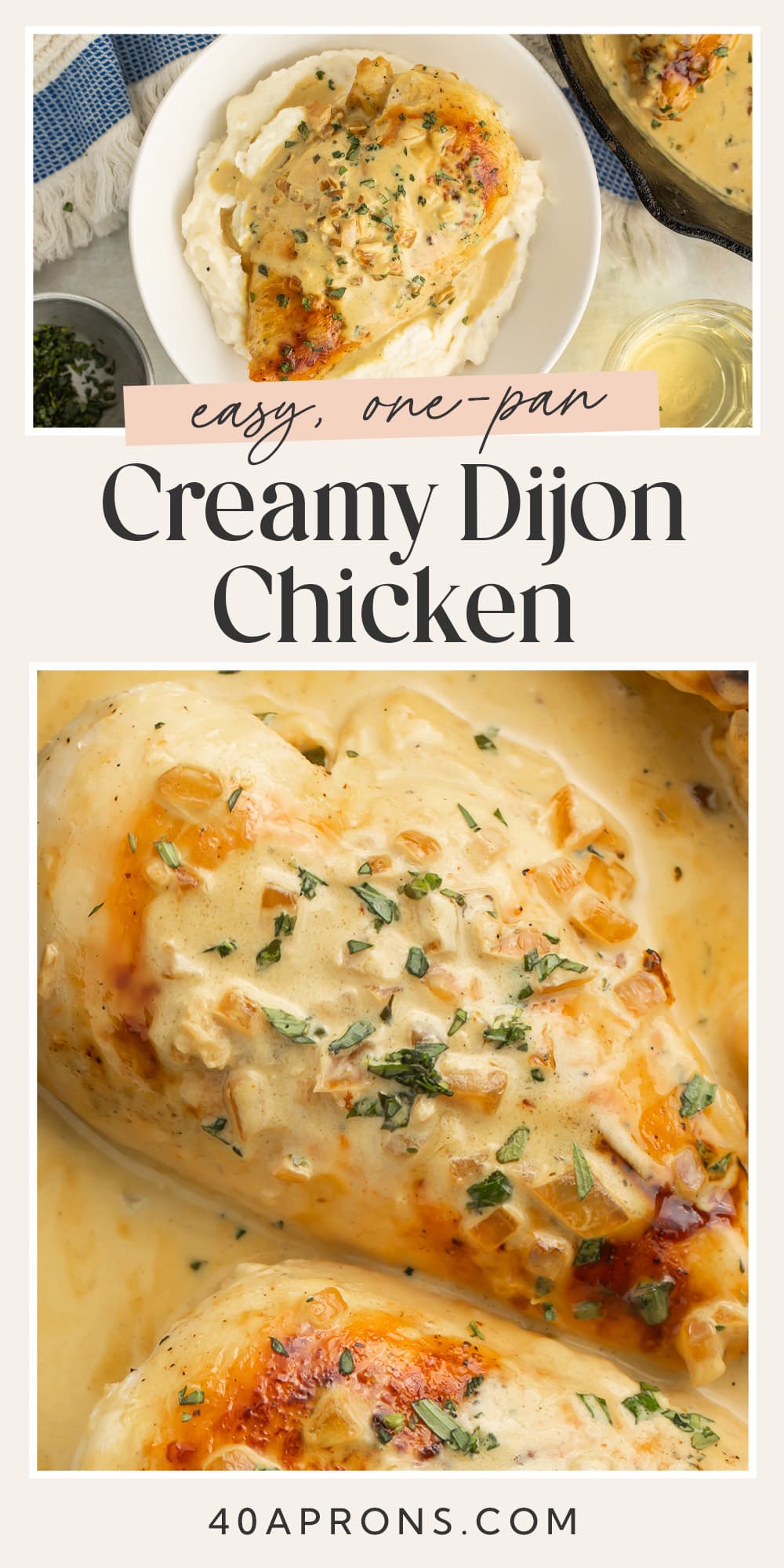 Pin graphic for creamy Dijon chicken.