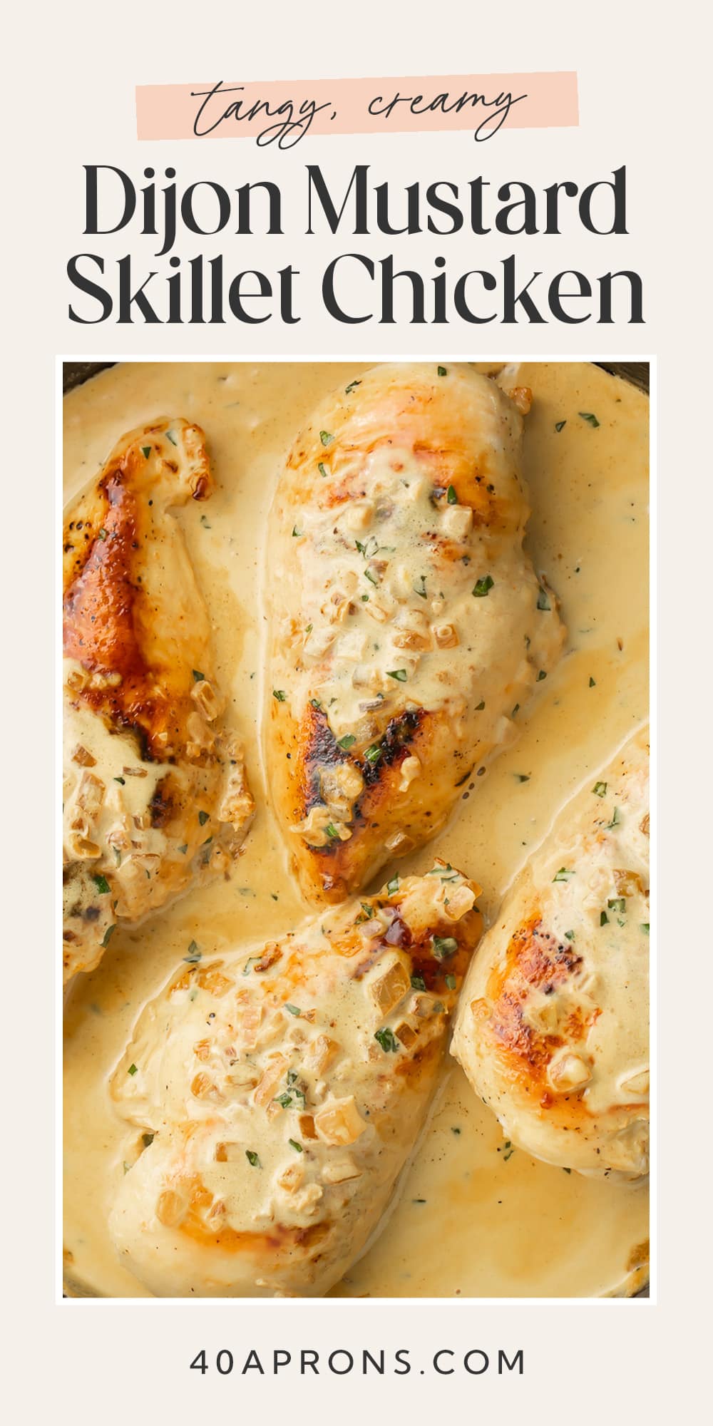 Pin graphic for creamy Dijon chicken.