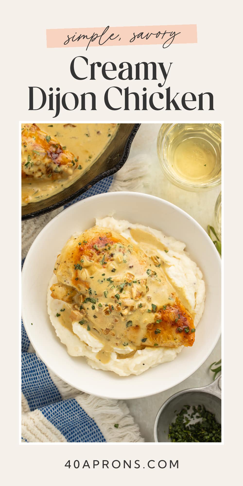 Pin graphic for creamy Dijon chicken.