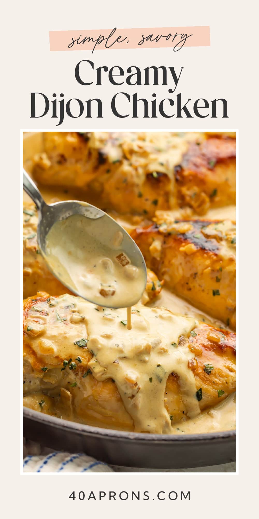 Pin graphic for creamy Dijon chicken.