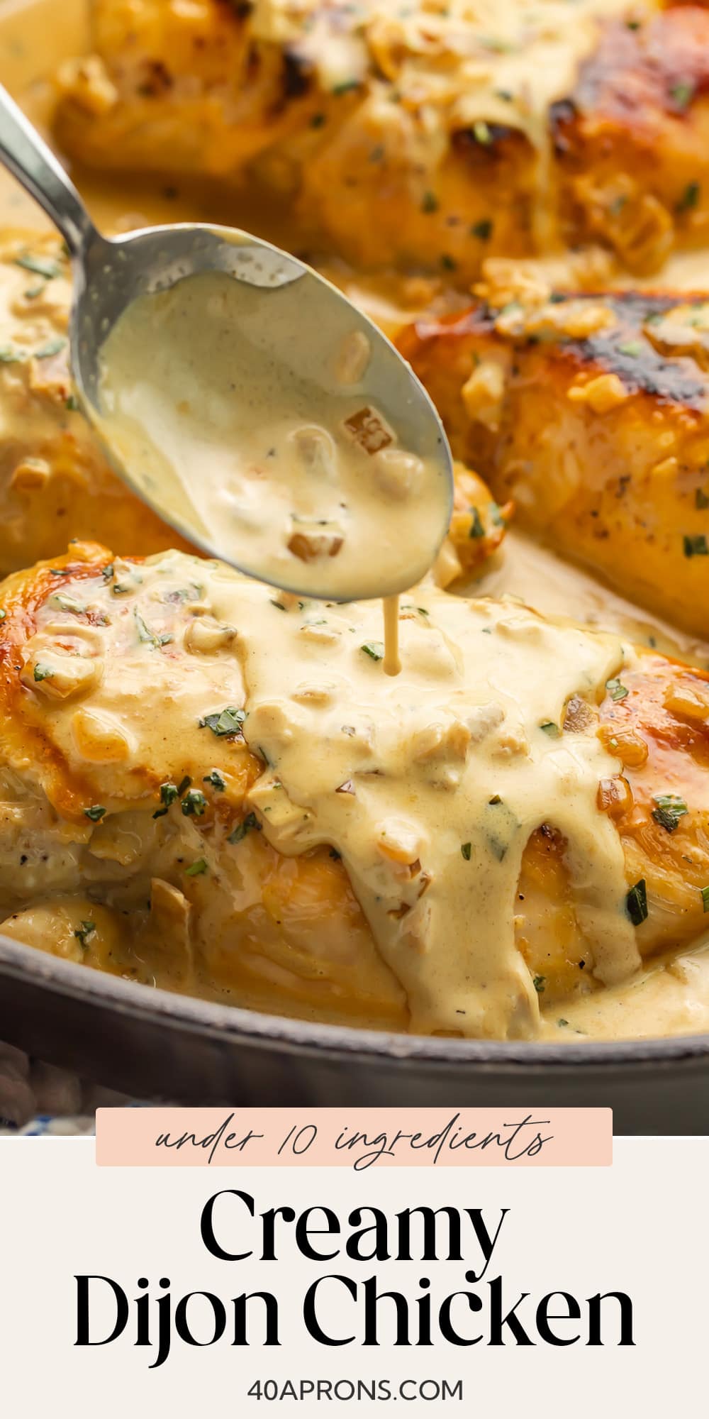 Pin graphic for creamy Dijon chicken.