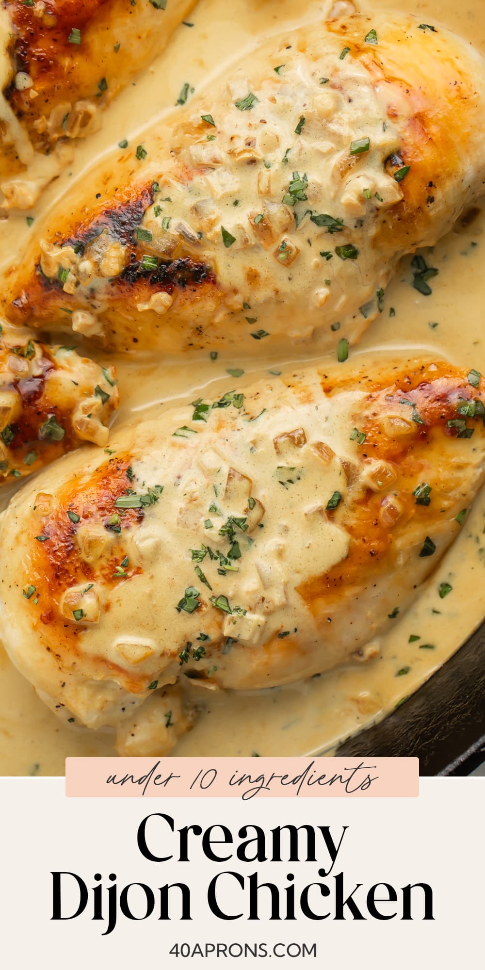 Pin graphic for creamy Dijon chicken.