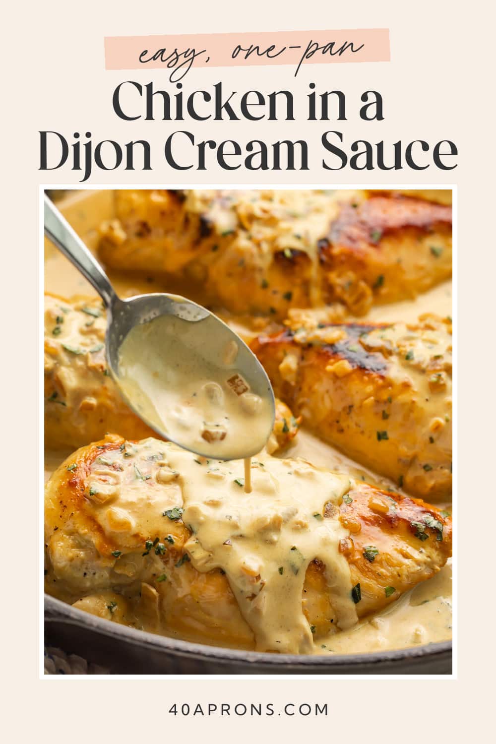 Pin graphic for creamy Dijon chicken.