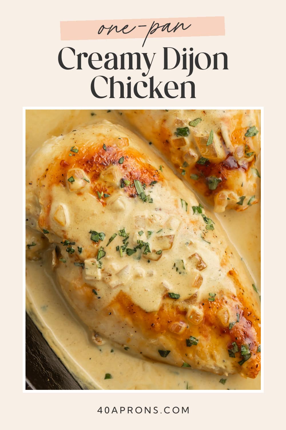 Pin graphic for creamy Dijon chicken.