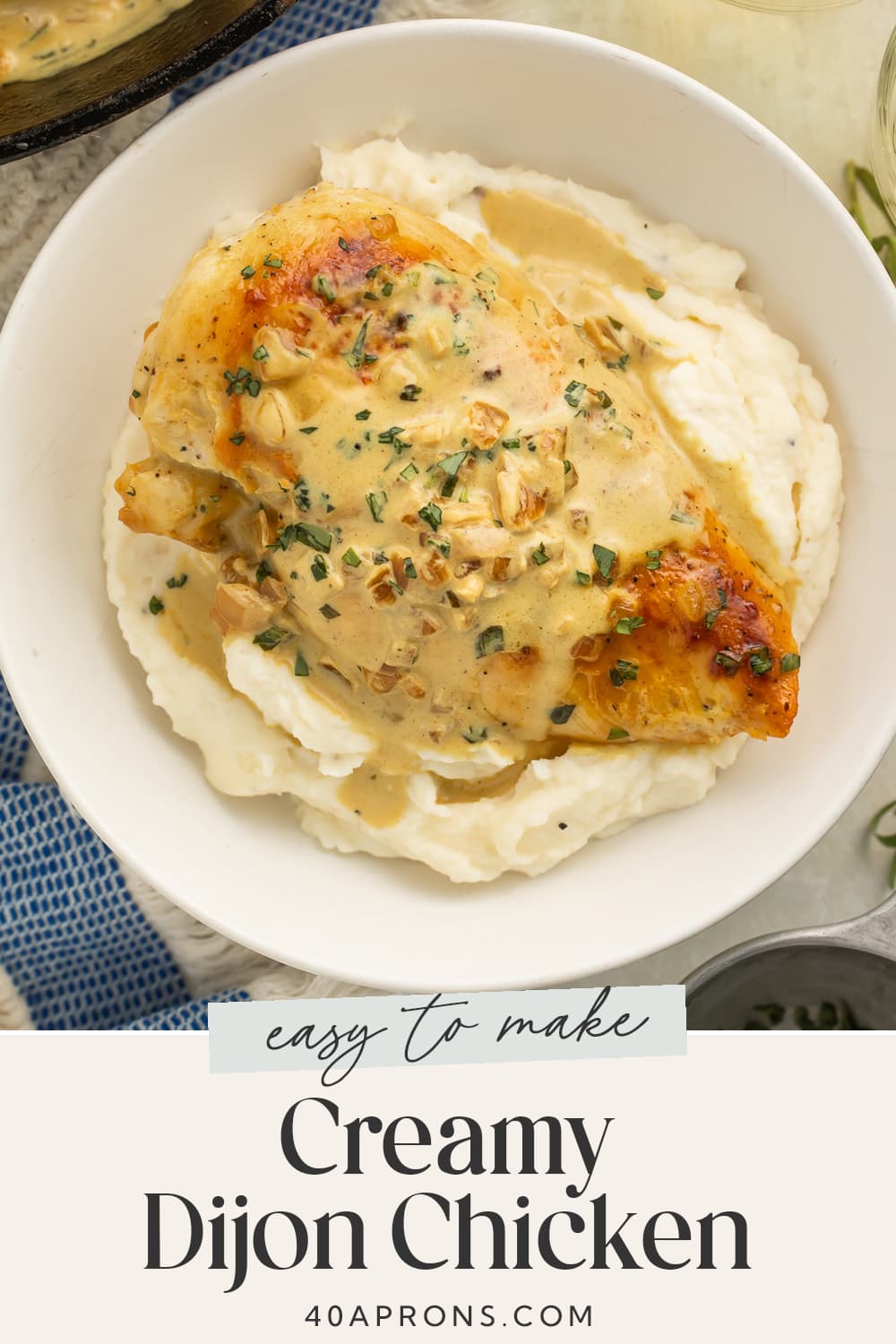 Pin graphic for creamy Dijon chicken.