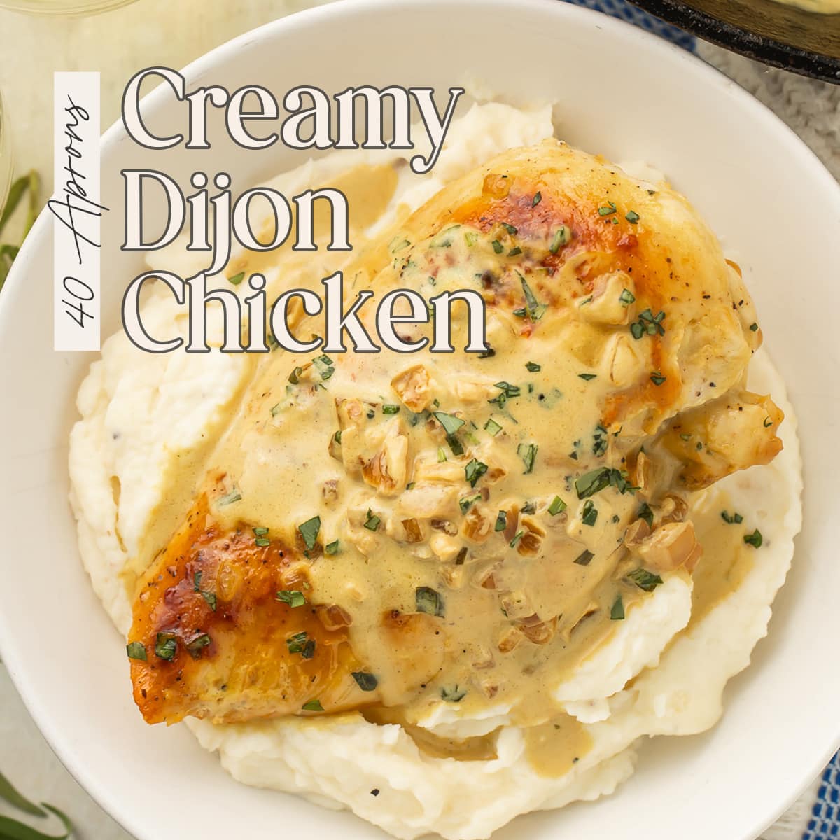 Pin graphic for creamy Dijon chicken.