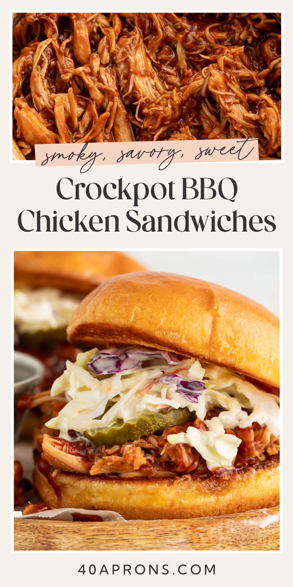 Pin graphic for Crockpot BBQ chicken sandwiches.