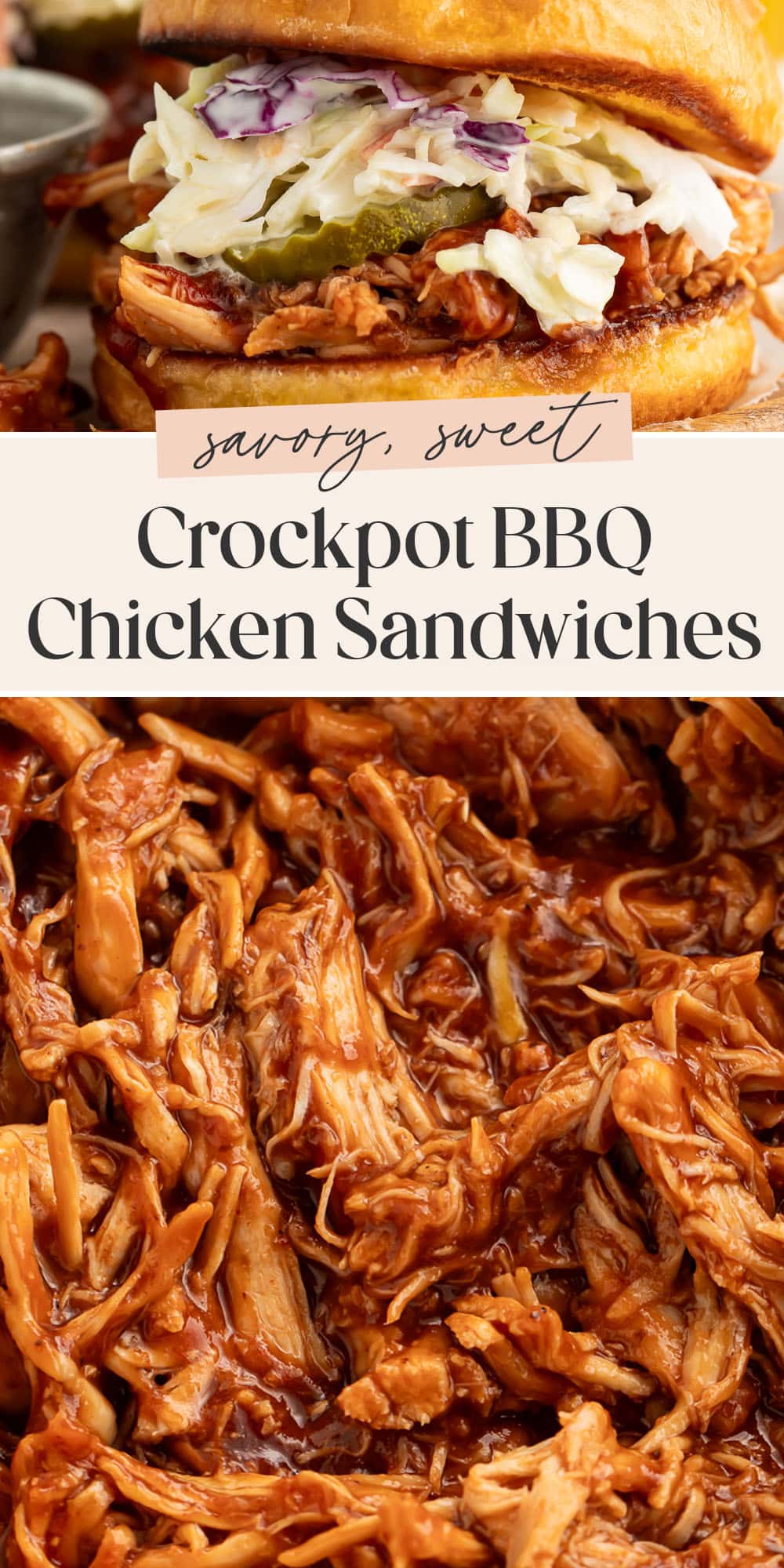 Pin graphic for Crockpot BBQ chicken sandwiches.