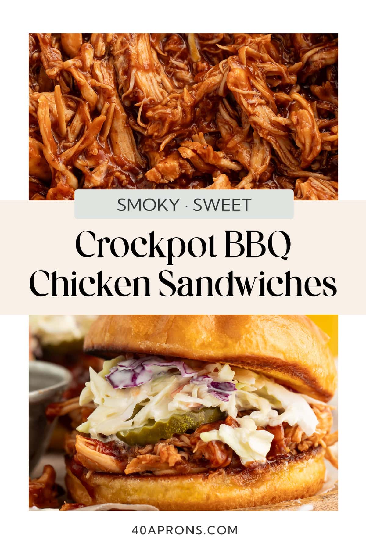 Pin graphic for Crockpot BBQ chicken sandwiches.