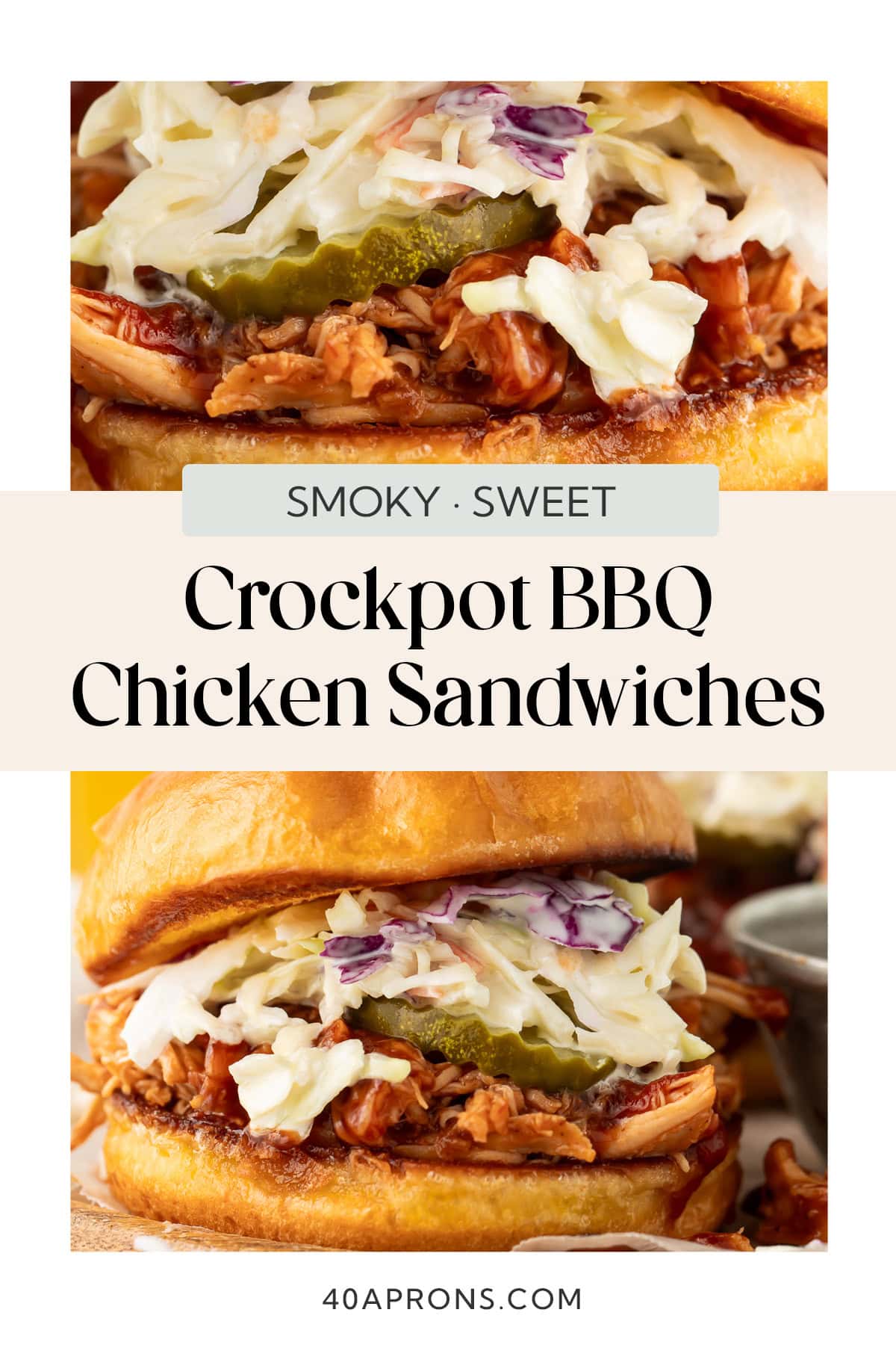 Pin graphic for Crockpot BBQ chicken sandwiches.