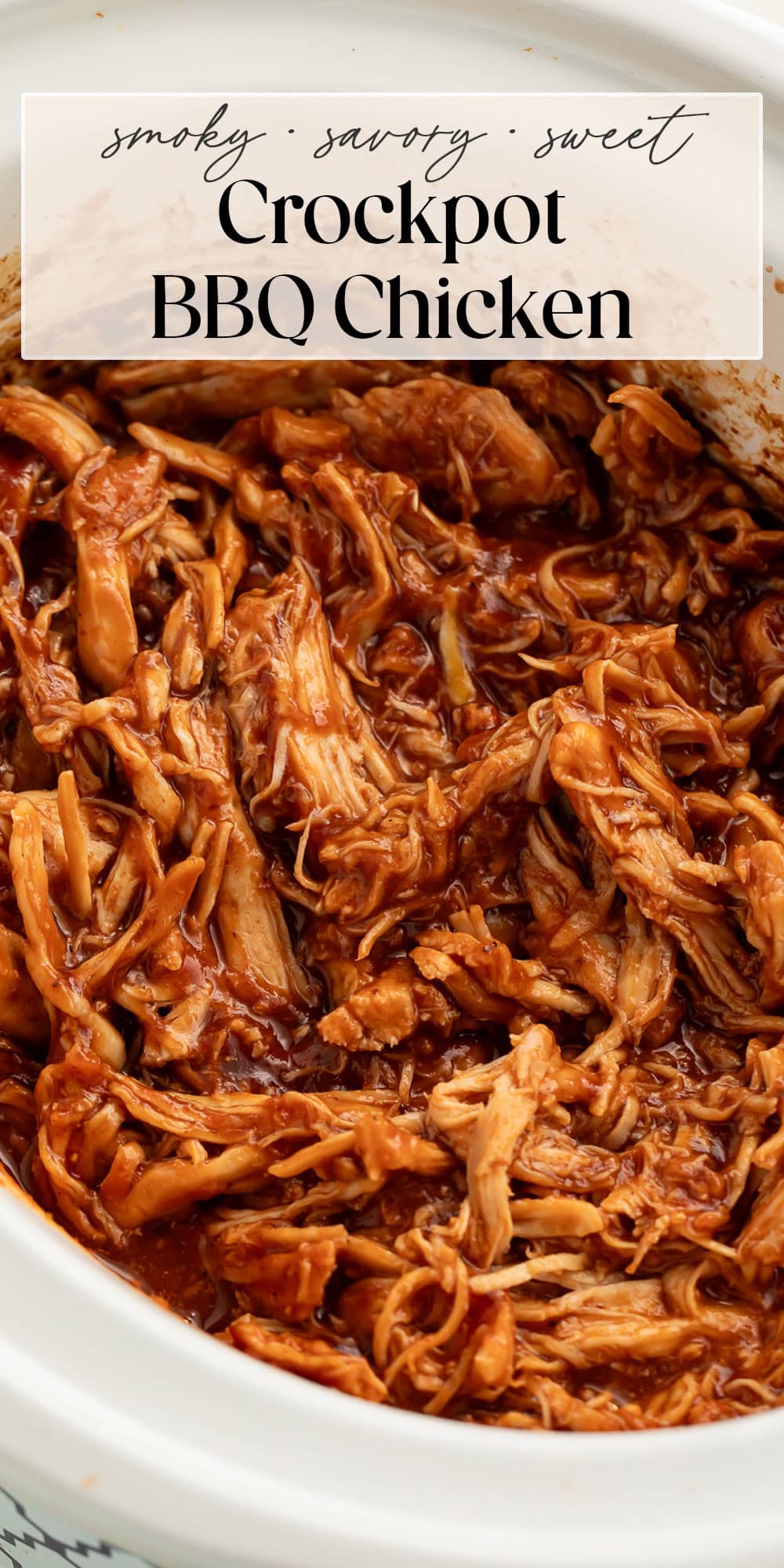 Pin graphic for Crockpot BBQ chicken sandwiches.