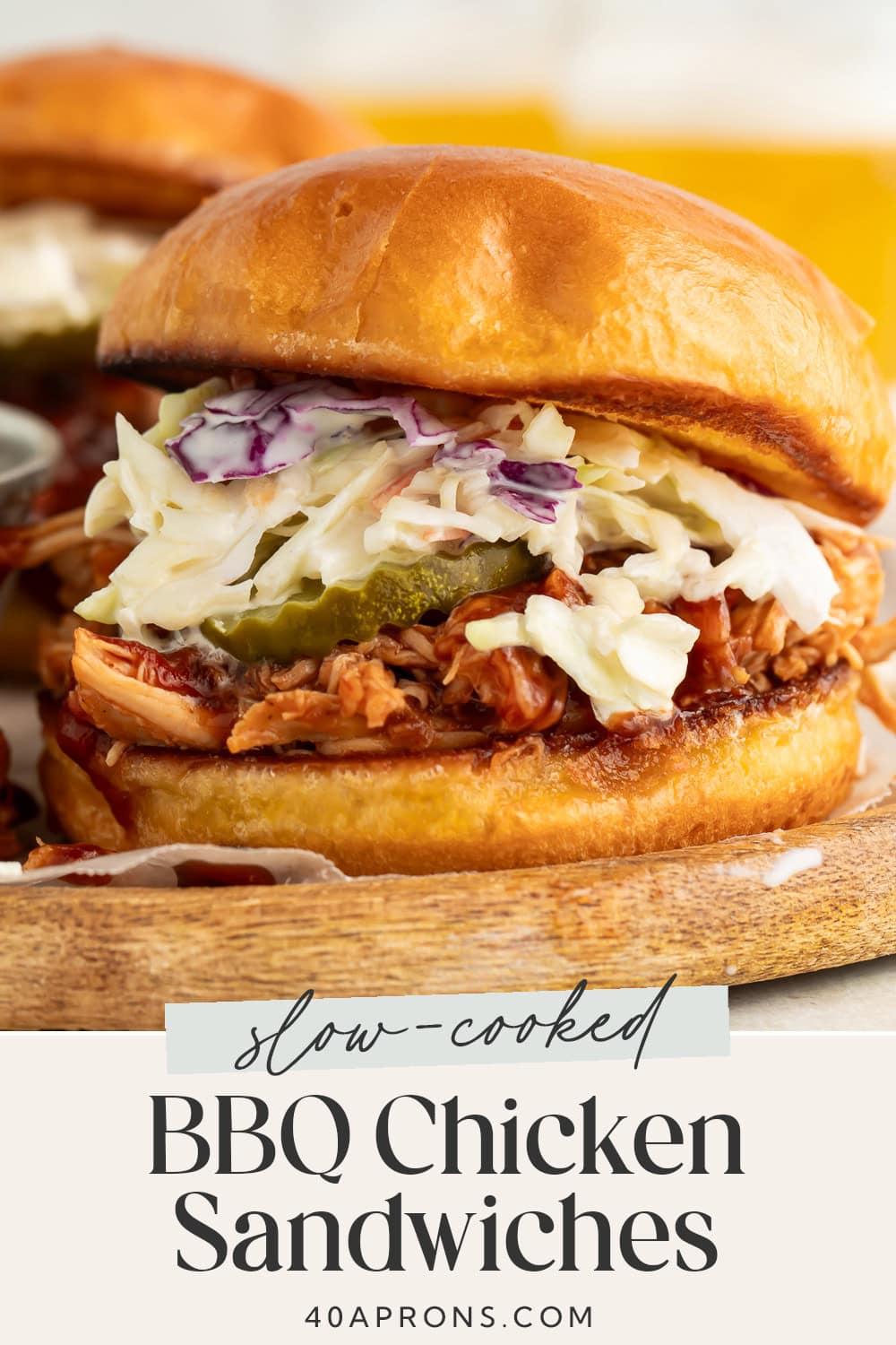 Pin graphic for Crockpot BBQ chicken sandwiches.