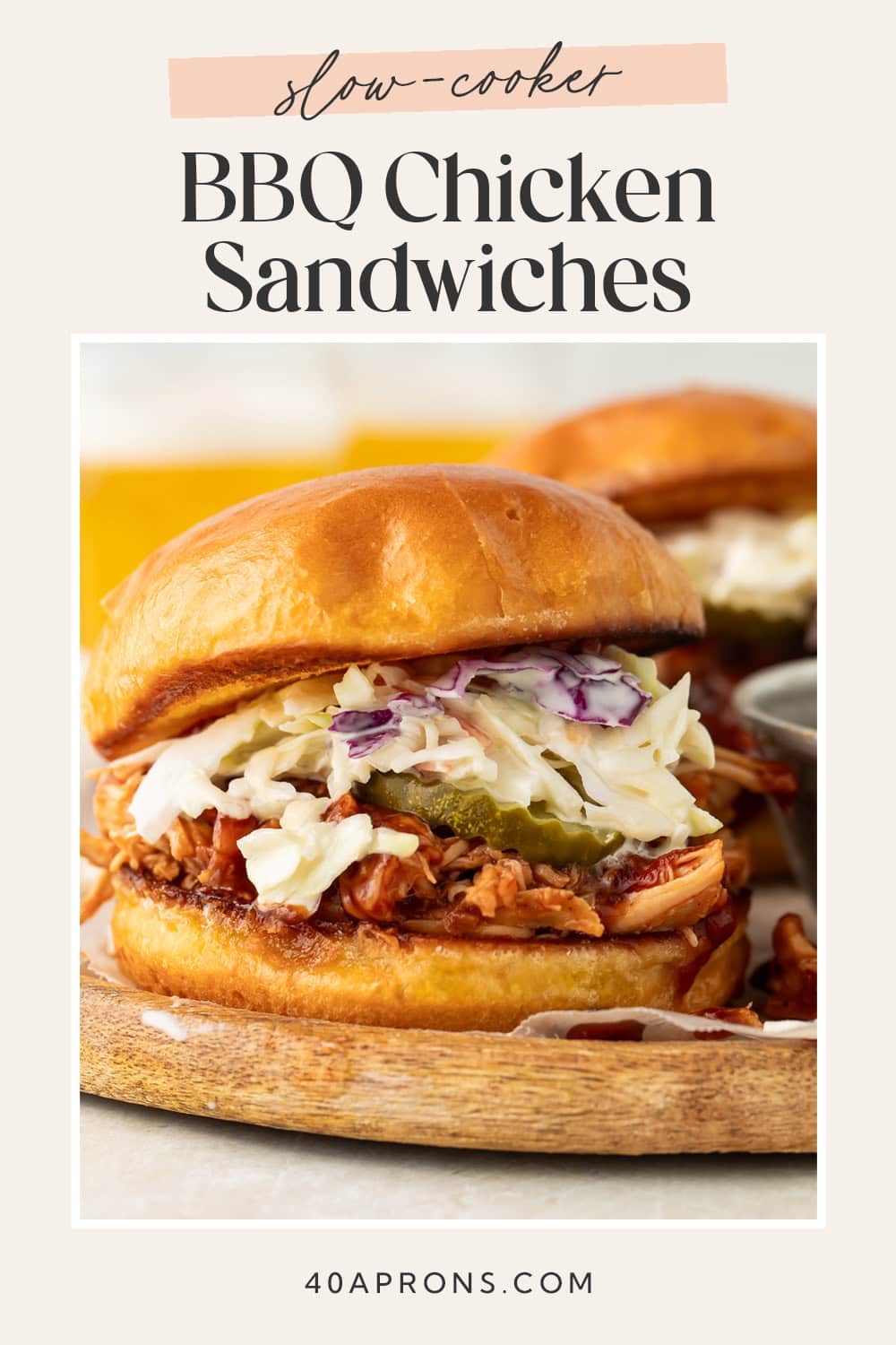 Pin graphic for Crockpot BBQ chicken sandwiches.