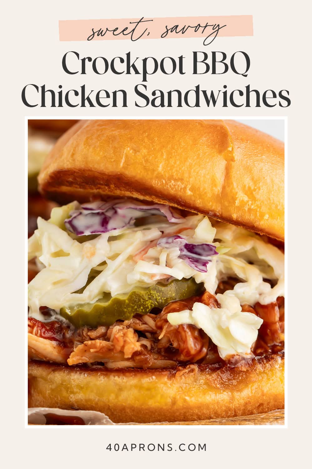 Pin graphic for Crockpot BBQ chicken sandwiches.