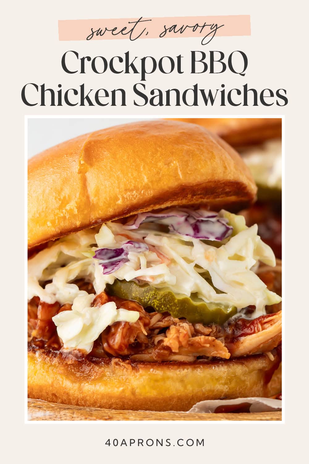 Pin graphic for Crockpot BBQ chicken sandwiches.