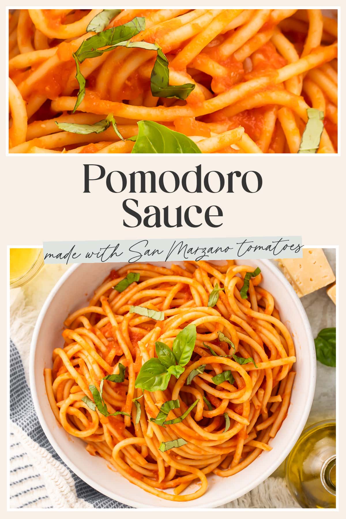 Pin graphic for pomodoro sauce.