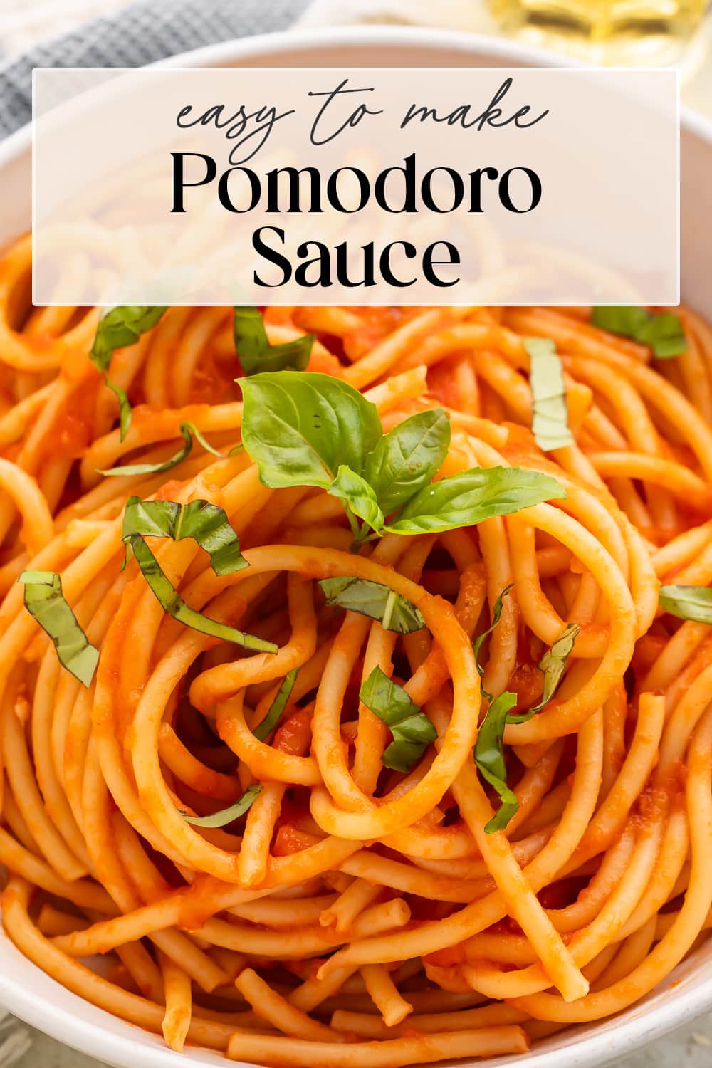 Pin graphic for pomodoro sauce.