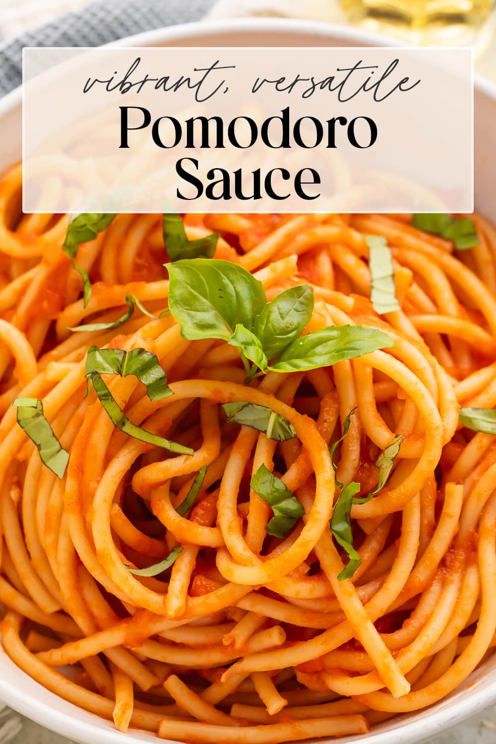 Pin graphic for pomodoro sauce.