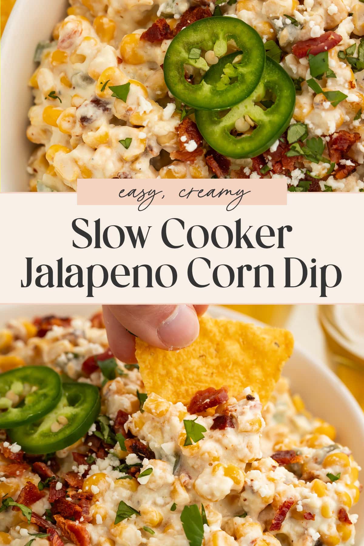 Pin graphic for jalapeño corn dip.