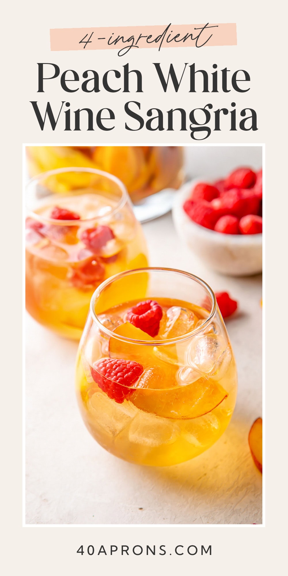 Pin graphic for peach white wine sangria.