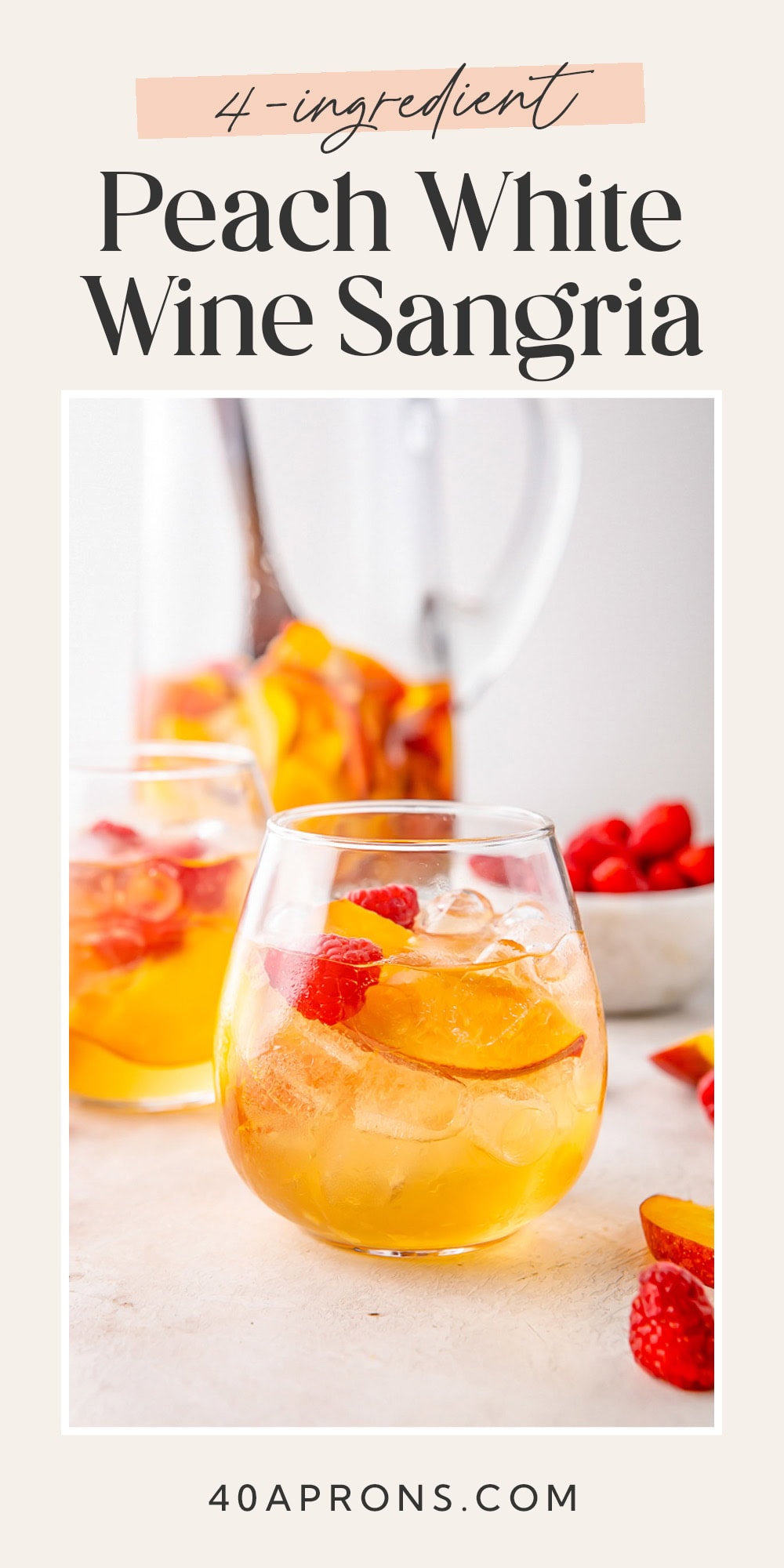 Pin graphic for peach white wine sangria.