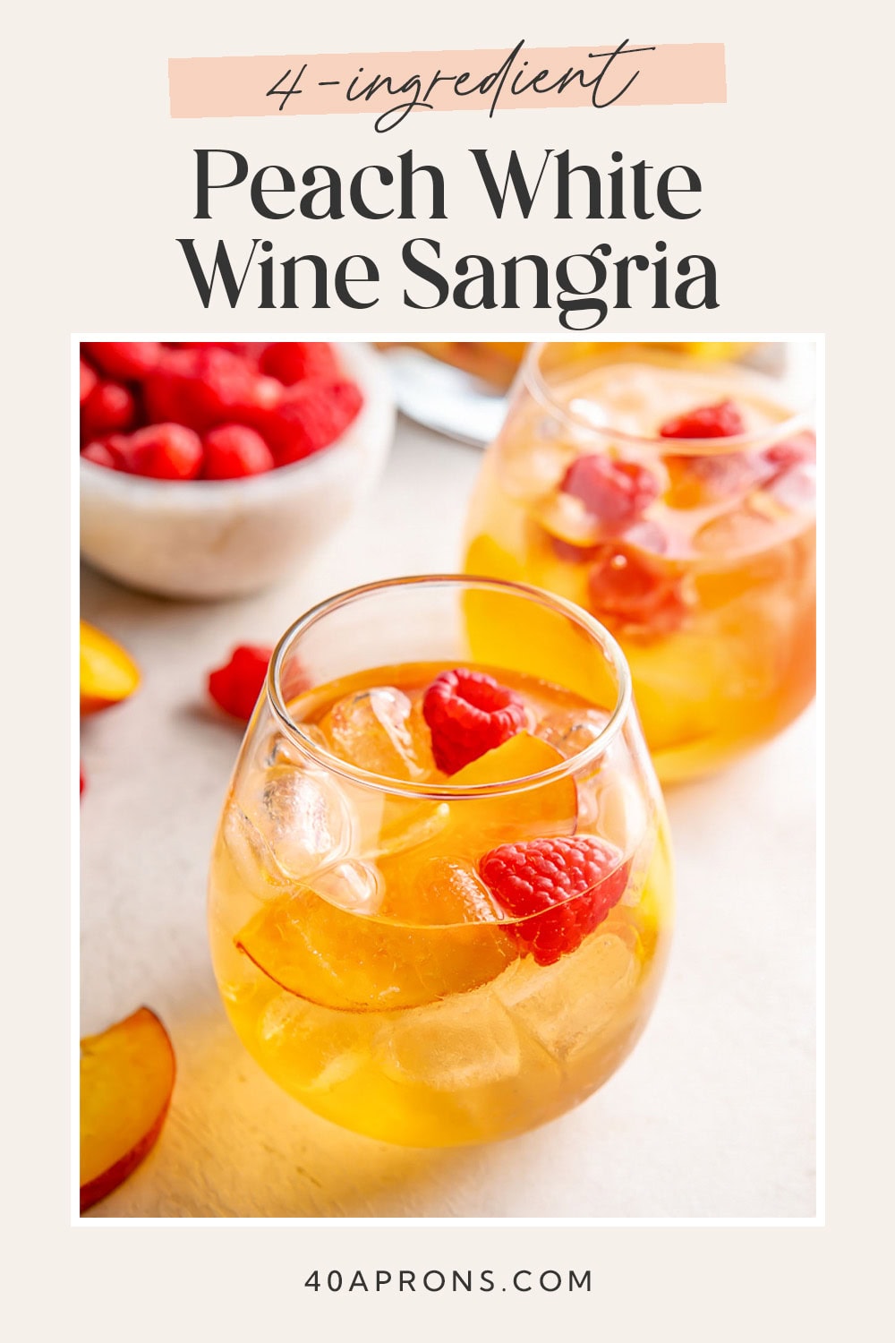 Pin graphic for peach white wine sangria.