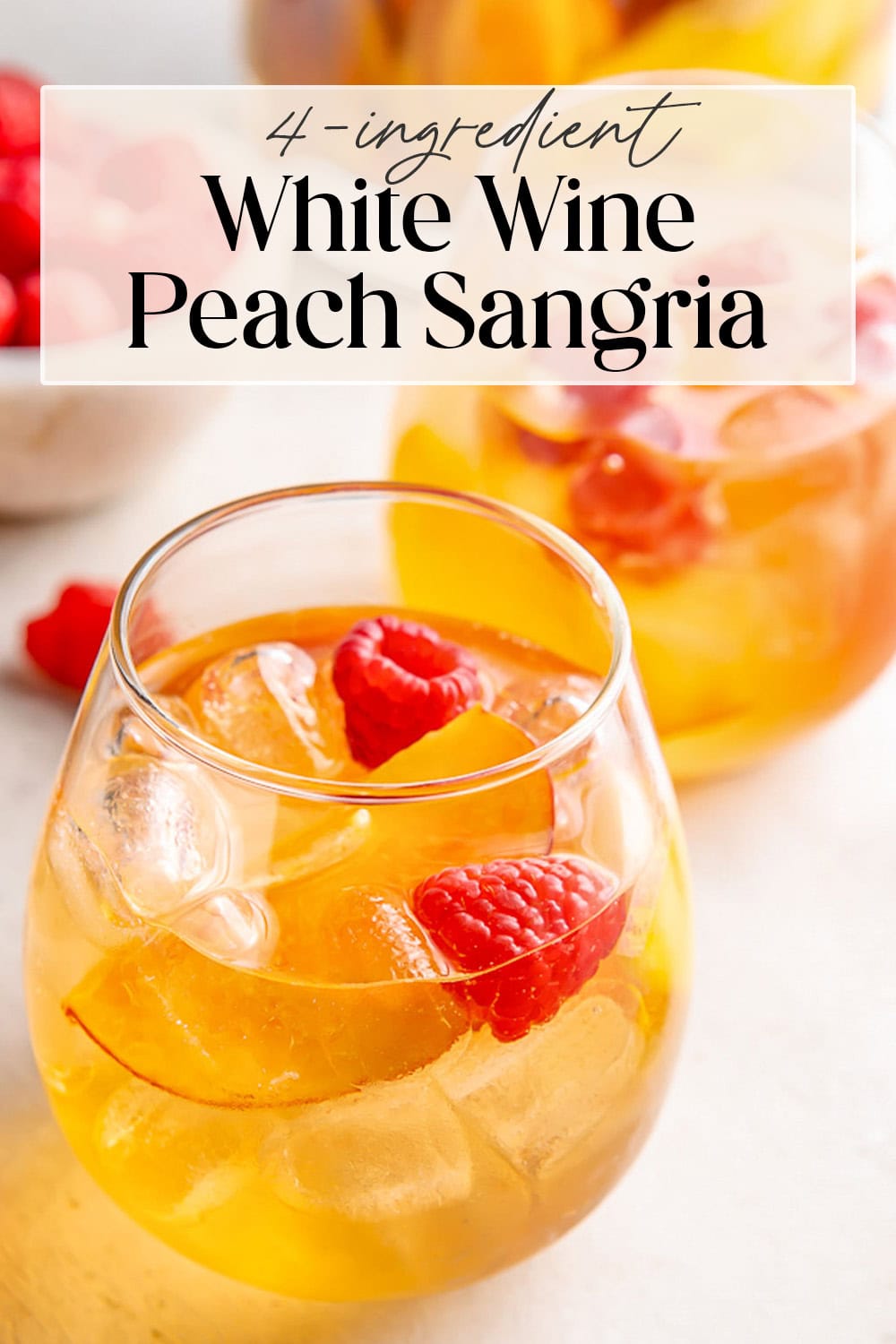 Pin graphic for peach white wine sangria.