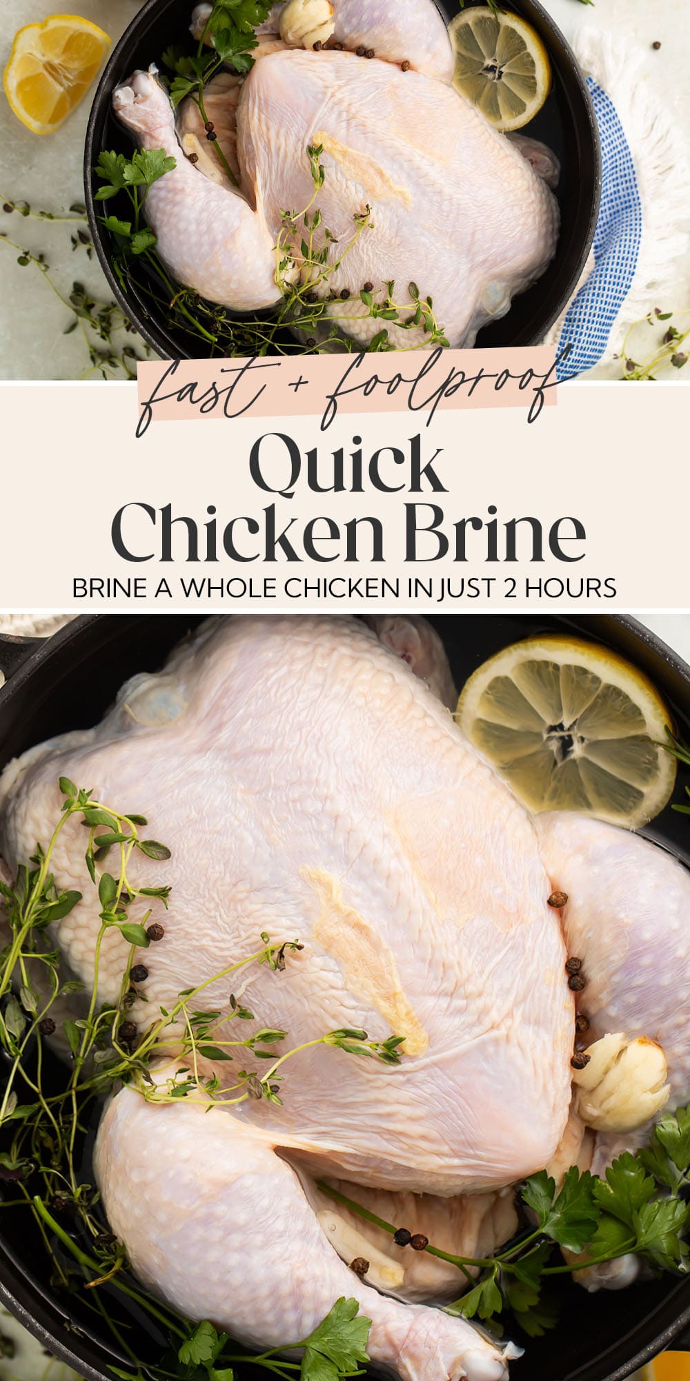 Pin graphic for quick chicken brine.