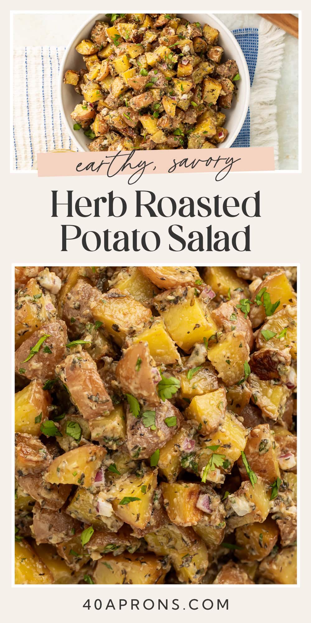 Pin graphic for roasted potato salad.