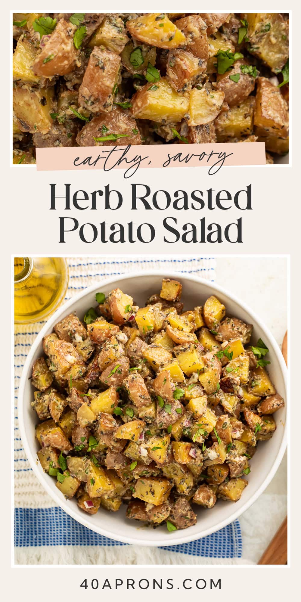 Pin graphic for roasted potato salad.