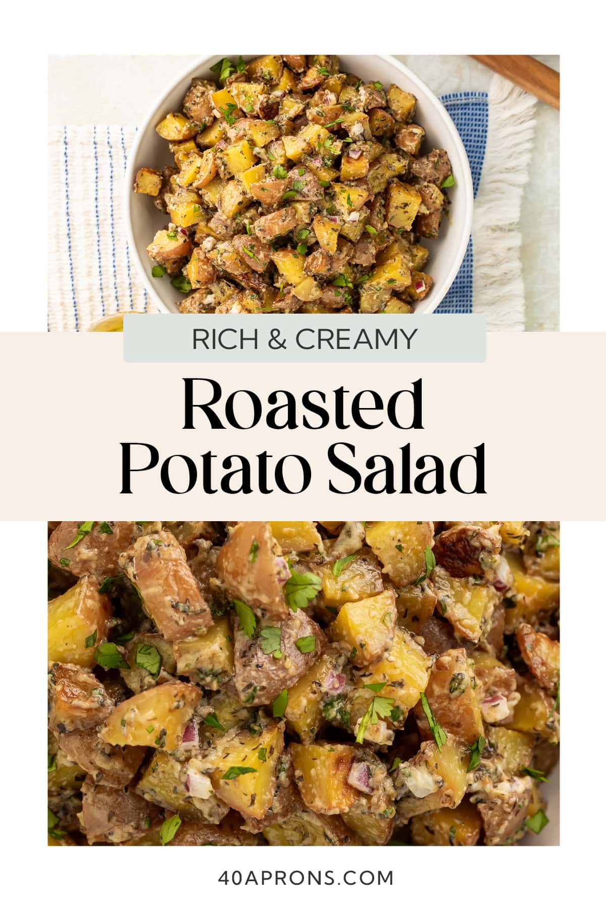 Pin graphic for roasted potato salad.