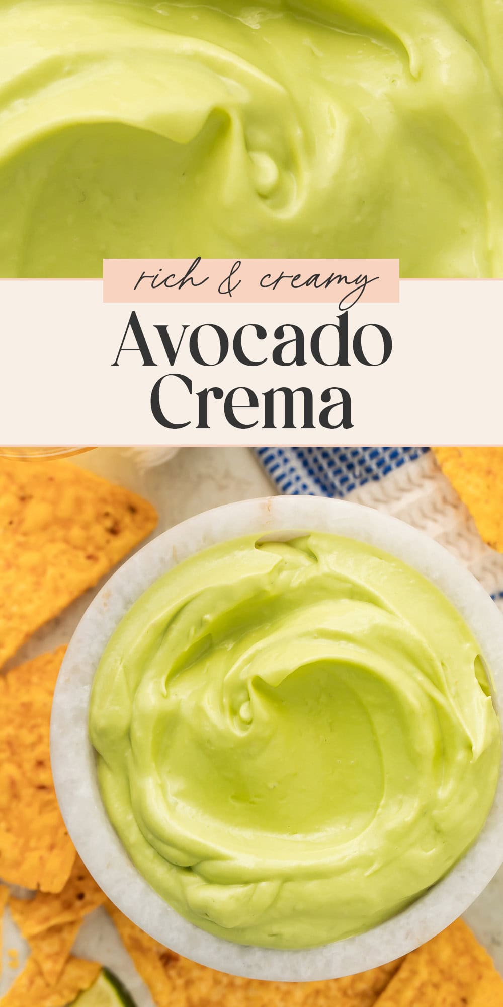 Pin graphic for avocado crema.