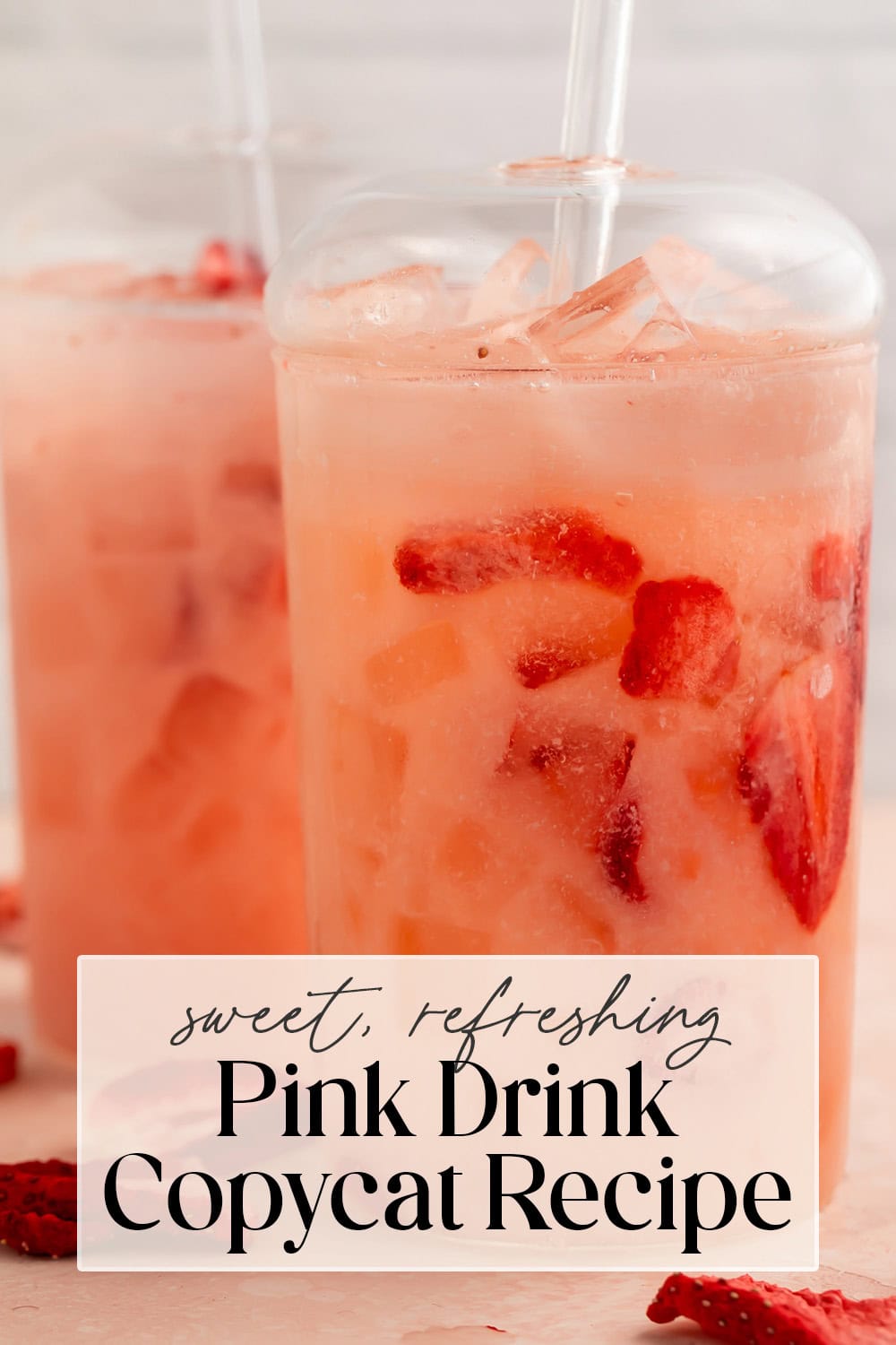 Pin graphic for pink drink recipe.