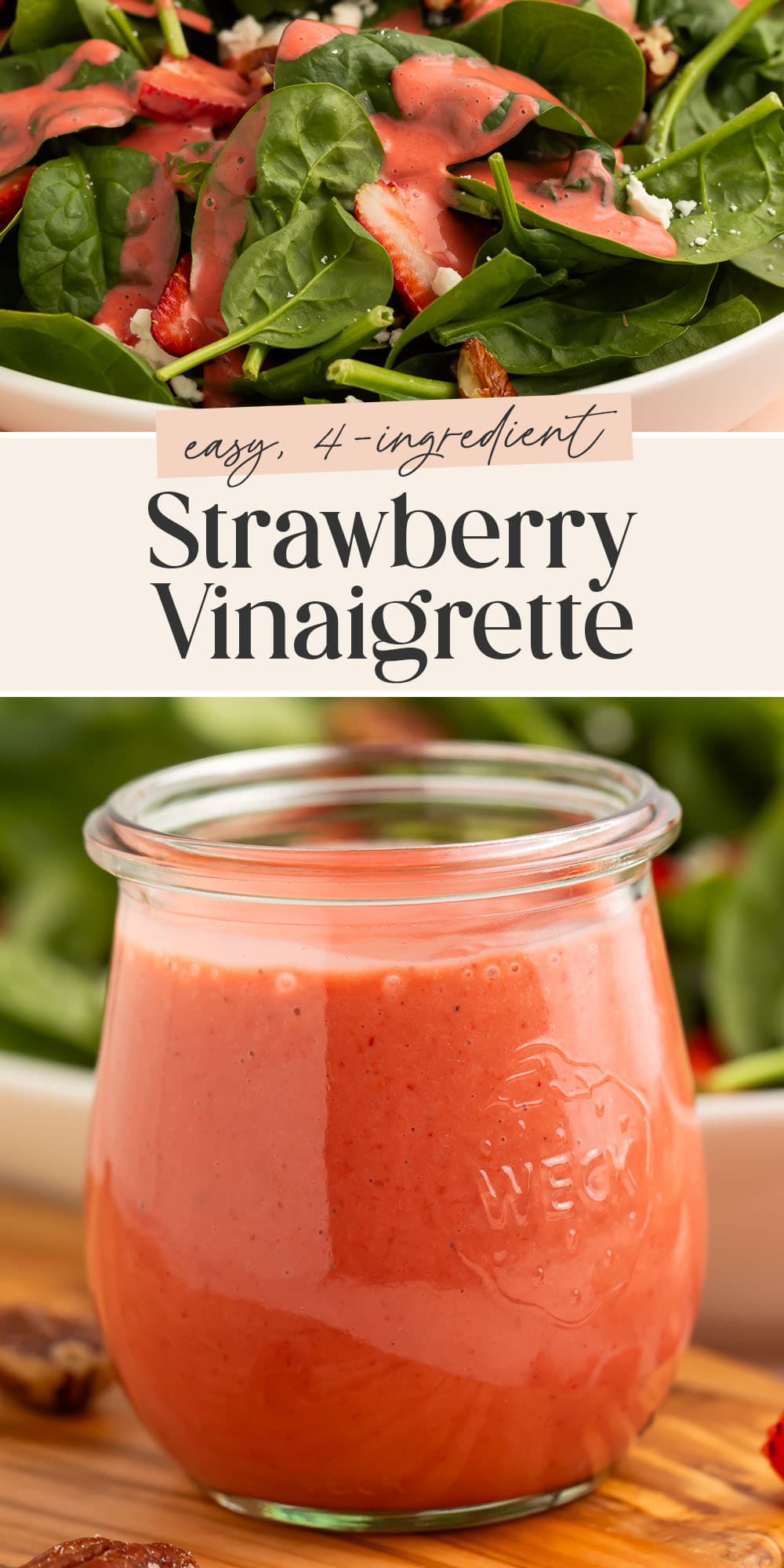 Pin graphic for strawberry vinaigrette.