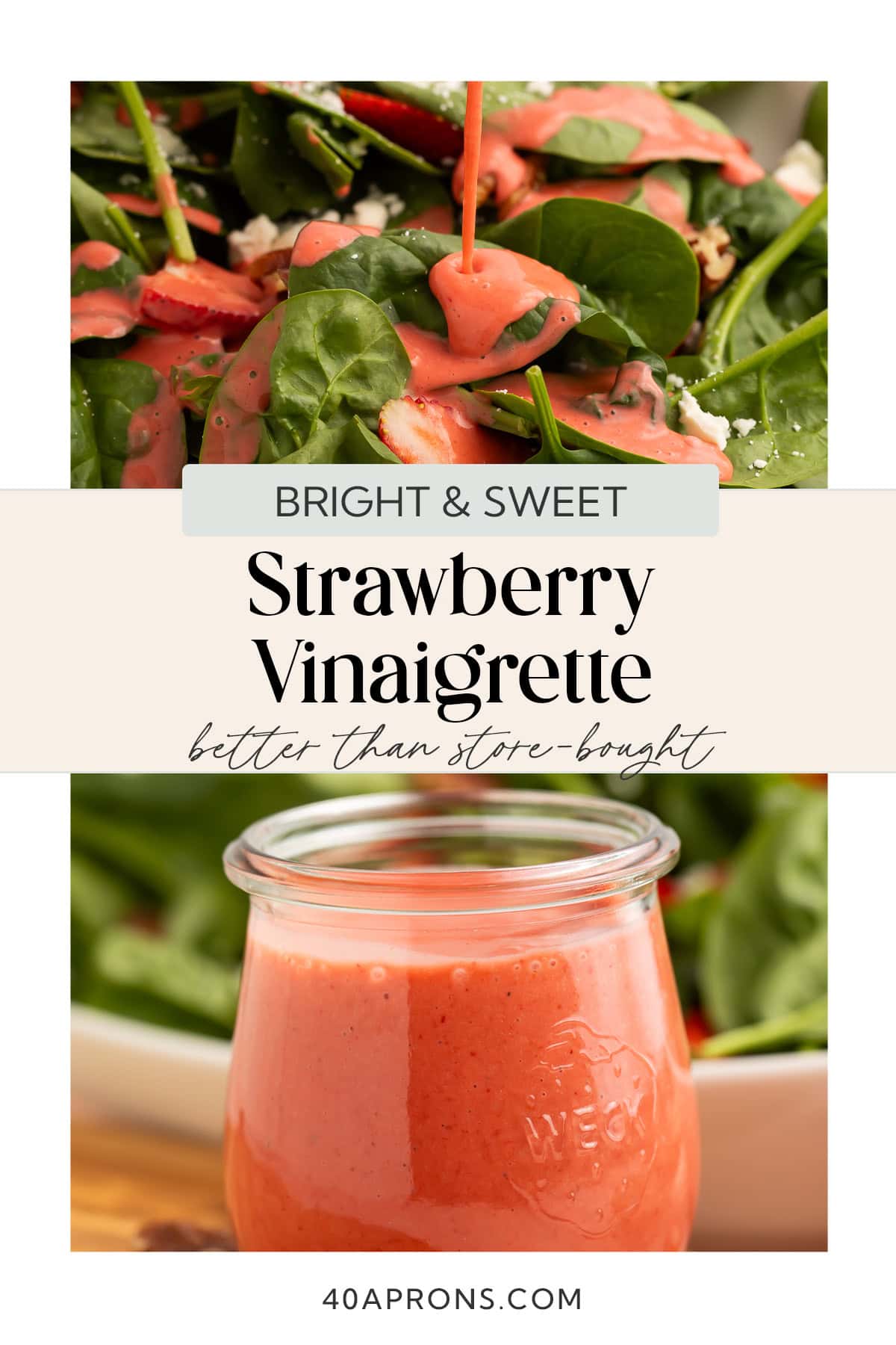 Pin graphic for strawberry vinaigrette.