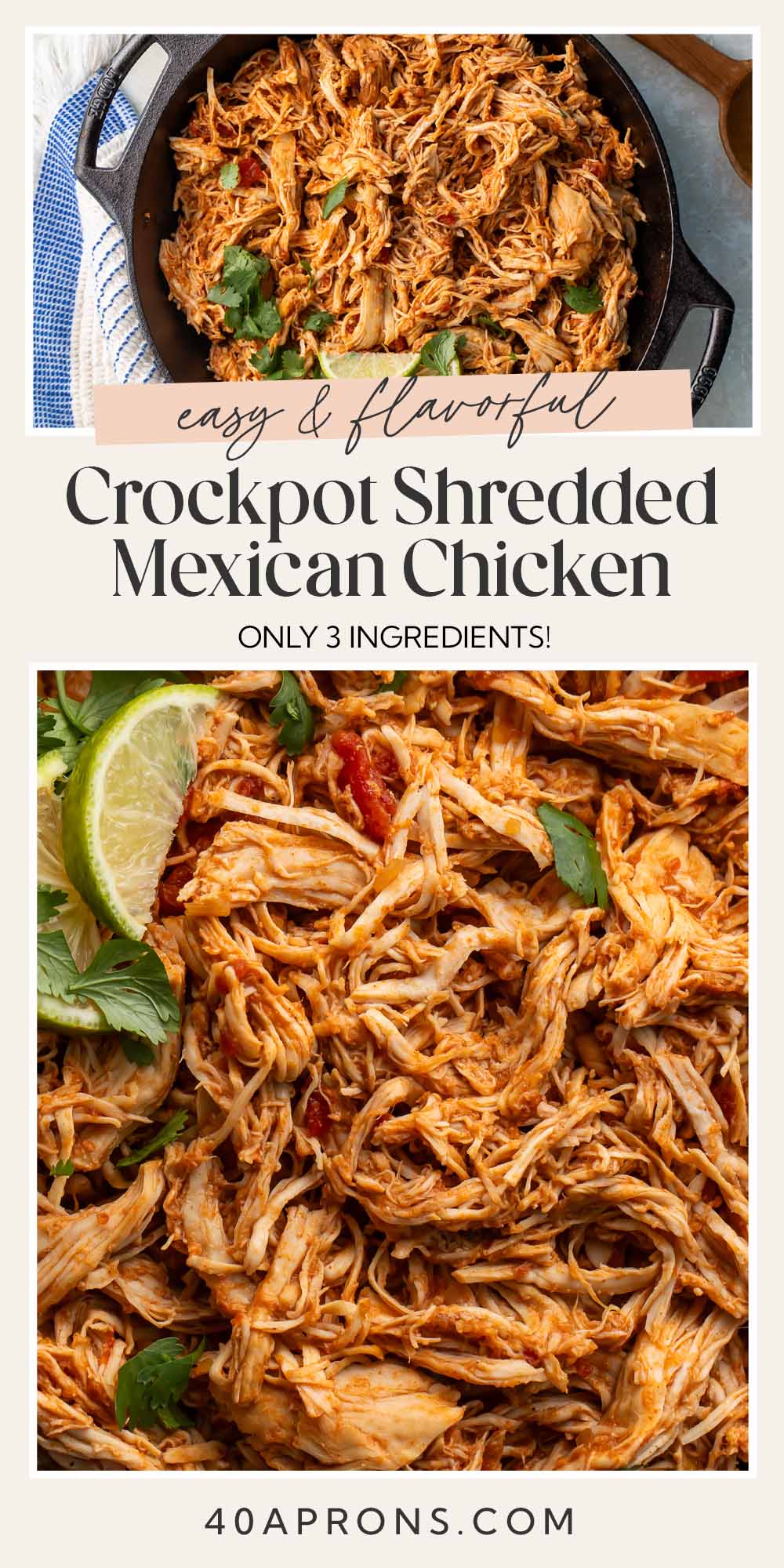 Pin graphic for slow cooker Mexican shredded chicken.