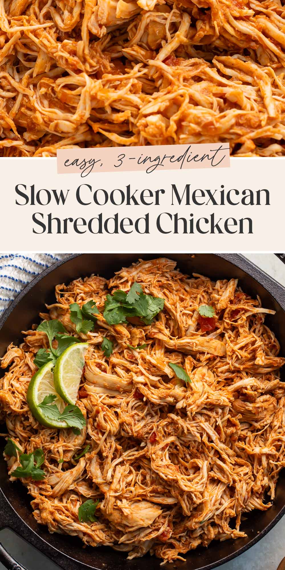 Pin graphic for slow cooker Mexican shredded chicken.