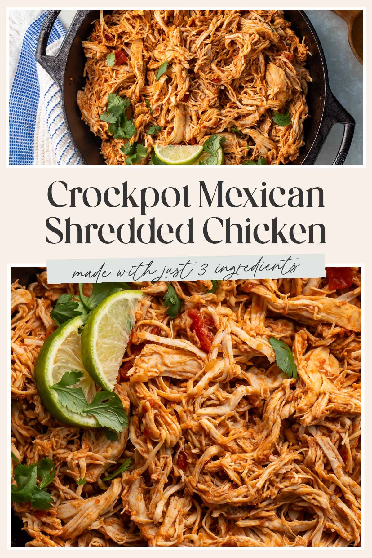 Pin graphic for slow cooker Mexican shredded chicken.