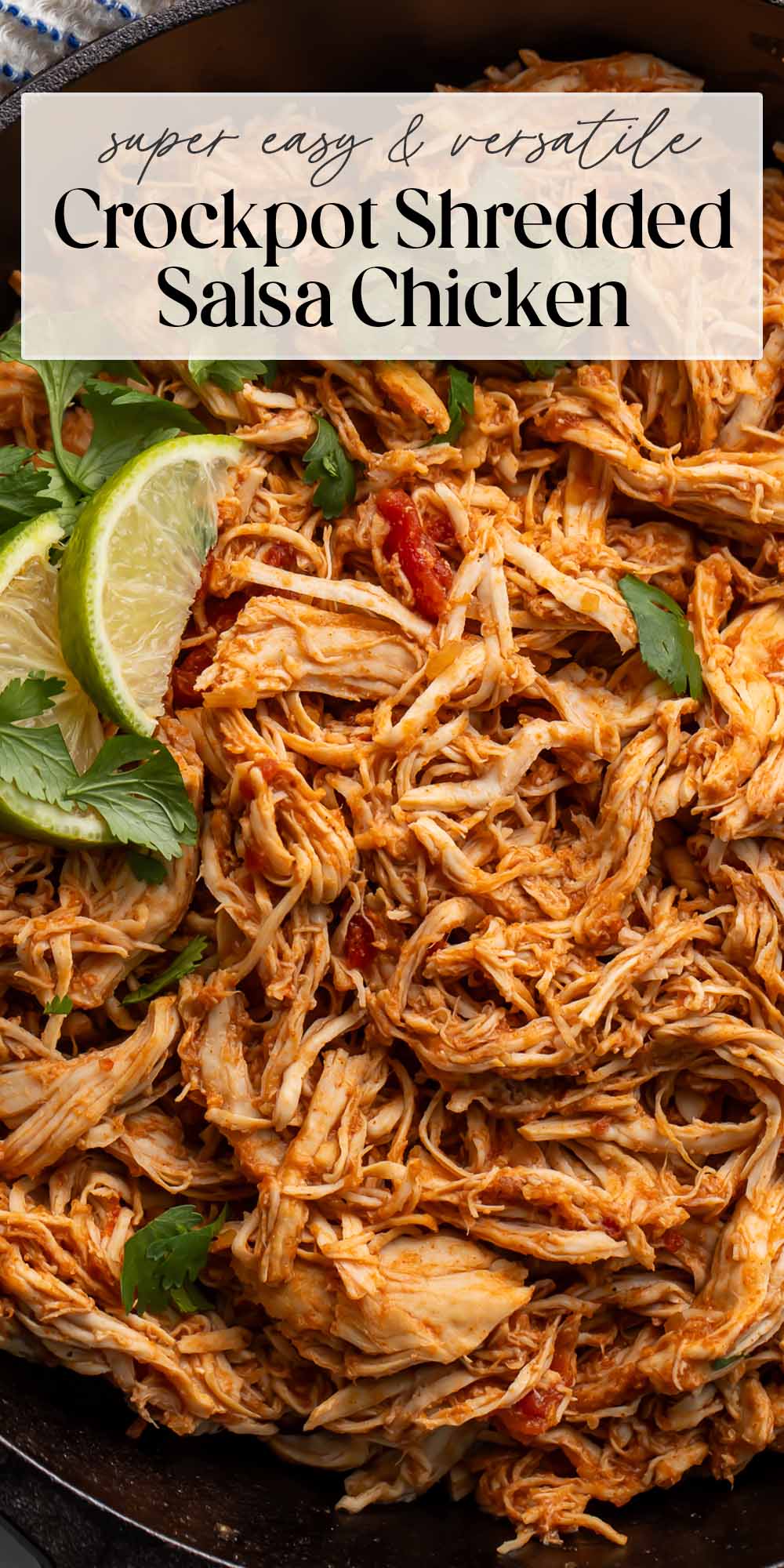 Pin graphic for slow cooker Mexican shredded chicken.