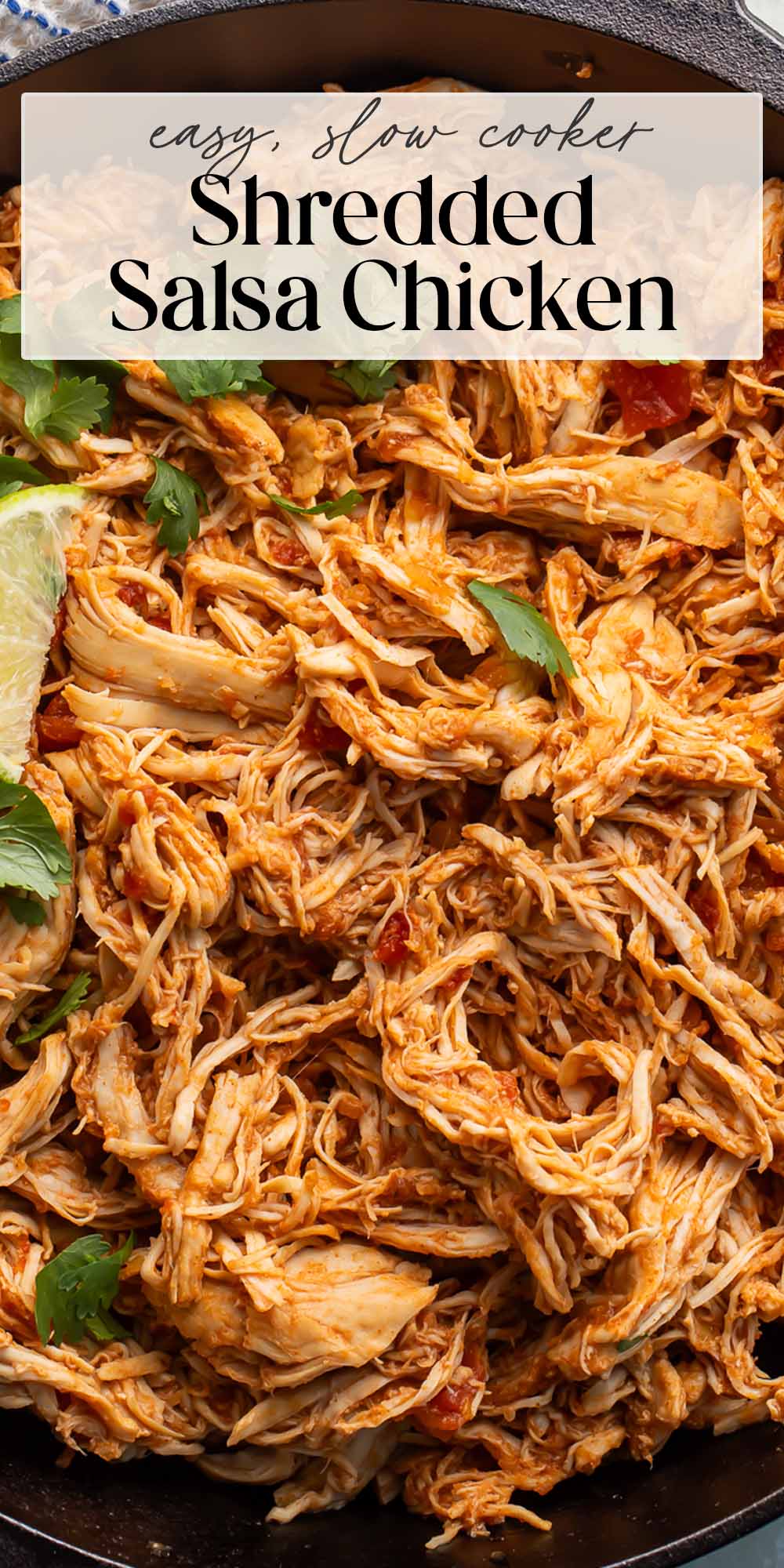 Pin graphic for slow cooker Mexican shredded chicken.